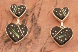 Calvin Begay Night Sky Sterling Silver Double Heart Earrings